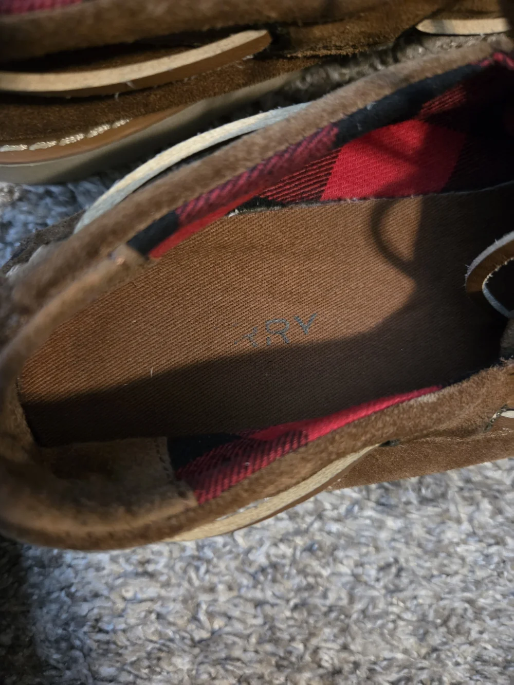 Authentic Sperry Boys Suede Boat Shoes Brown Plaid Lining - Size 7M